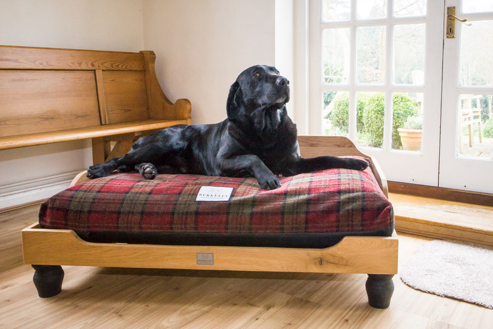 Berkeley Oak Frame Wooden Dog Bed with Waterproof Orthopaedic Mattress and Tartan Cover.jpg